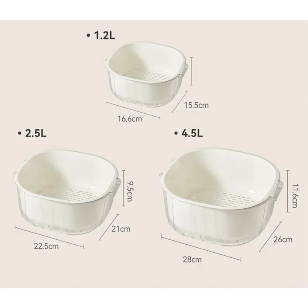 Kit 3 Com Cestas de Drenagem Dupla Camada Multifuncionais Lavagem De Vegetais e Frutas – Eficiência Prático e Organizado - Imagem 4