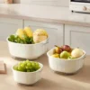 Kit 3 Com Cestas de Drenagem Dupla Camada Multifuncionais Lavagem De Vegetais e Frutas – Eficiência Prático e Organizado