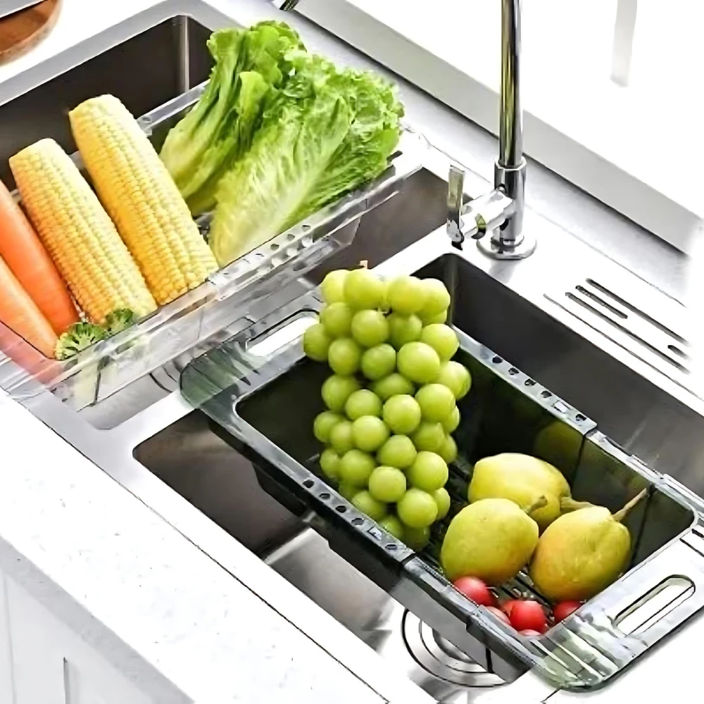 Escorredor De Cozinha Para Frutas E Legumes Tamanho Ajustável Ácrilico Pia - Imagem 4