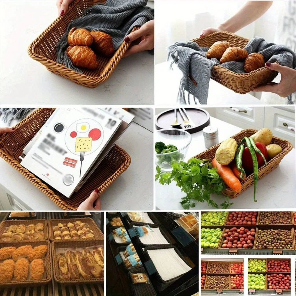 Cesto Organizador Retangular Cesta Aramada Porta Pao Fruteira Frutas Pães Decorativo Mesa Cozinha Sala Casa Organização Armazena - Imagem 3