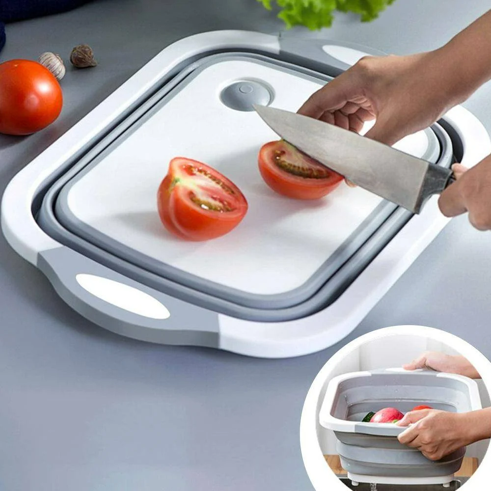 Tábua de Corte Multifuncional, Tábua de Corte Dobrável, Cesta Drenagem Conveniente e Simples, Suprimentos de Cozinha, Novo - Imagem 2