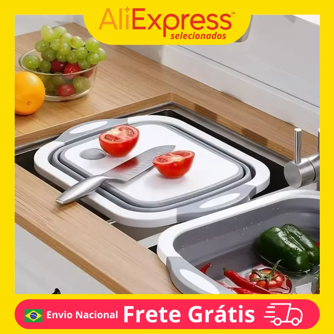 Tábua de Corte Multifuncional, Tábua de Corte Dobrável, Cesta Drenagem Conveniente e Simples, Suprimentos de Cozinha, Novo