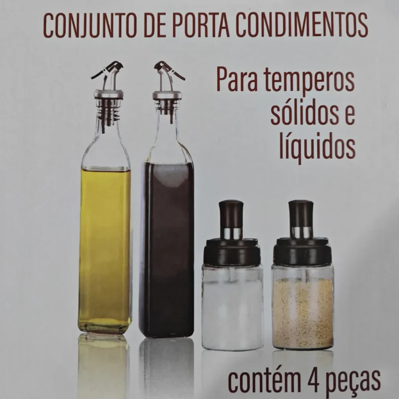Kit Porta Tempero Galheteiro Vidro Cozinha Organizador Temperos Azeite Vinagre Saleiro Pimenteiro Suporte Embalagem Presente Bom